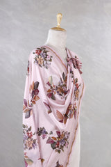 Pink Linen Dupatta with Floral and Kingfisher Bird Prints