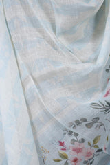 Sky Blue Linen Dupatta with Floral Prints