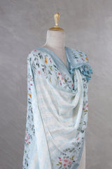 Sky Blue Linen Dupatta with Floral Prints