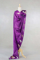 Purple Banarasi Silk Dupatta with Zari Birds Motifs