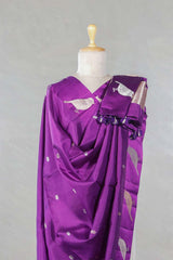 Purple Banarasi Silk Dupatta with Zari Birds Motifs