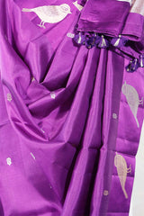 Purple Banarasi Silk Dupatta with Zari Birds Motifs