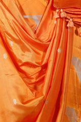 Orange Banarasi Silk Dupatta with Zari Birds Motifs