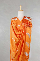 Orange Banarasi Silk Dupatta with Zari Birds Motifs