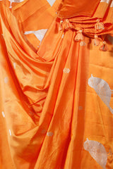 Orange Banarasi Silk Dupatta with Zari Birds Motifs