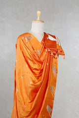 Orange Banarasi Silk Dupatta with Zari Birds Motifs