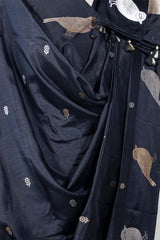 Black Banarasi Silk Dupatta with Zari Birds Motifs