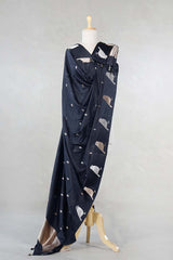 Black Banarasi Silk Dupatta with Zari Birds Motifs