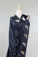 Black Banarasi Silk Dupatta with Zari Birds Motifs