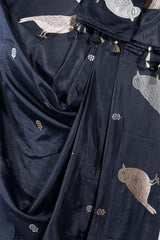 Black Banarasi Silk Dupatta with Zari Birds Motifs