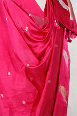 Pink Banarasi Silk Dupatta with Zari Birds Motifs