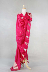 Pink Banarasi Silk Dupatta with Zari Birds Motifs