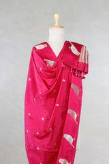 Pink Banarasi Silk Dupatta with Zari Birds Motifs