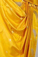 Yellow Banarasi Silk Dupatta with Zari Birds Motifs