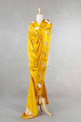 Yellow Banarasi Silk Dupatta with Zari Birds Motifs
