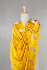 Yellow Banarasi Silk Dupatta with Zari Birds Motifs