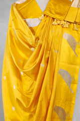 Yellow Banarasi Silk Dupatta with Zari Birds Motifs