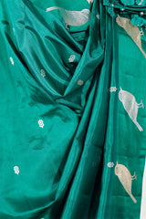 Sapphire Green Banarasi Silk Dupatta with Zari Birds Motifs