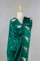 Sapphire Green Banarasi Silk Dupatta with Zari Birds Motifs