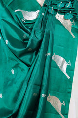 Sapphire Green Banarasi Silk Dupatta with Zari Birds Motifs