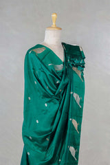 Sapphire Green Banarasi Silk Dupatta with Zari Birds Motifs