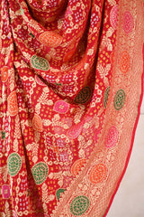 Red Georgette Bandhani Dupatta with Gharchola Pattern