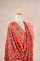 Red Georgette Bandhani Dupatta with Gharchola Pattern