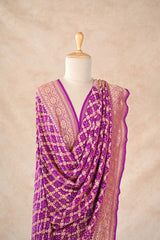 Magenta Georgette Bandhani Dupatta with Gold Zari Criss-Cross
