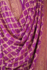 Magenta Georgette Bandhani Dupatta with Gold Zari Criss-Cross