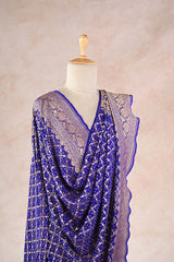 Indigo Georgette Bandhani Dupatta with Gold Zari Criss-Cross