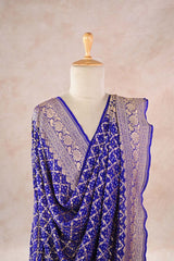 Indigo Georgette Bandhani Dupatta with Gold Zari Criss-Cross