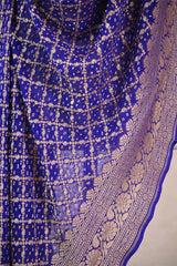 Indigo Georgette Bandhani Dupatta with Gold Zari Criss-Cross