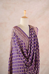 Purple Georgette Bandhani Dupatta with Gold Zari Criss-Cross