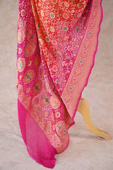 Orange and Pink Georgette Bandhani Silk Dupatta