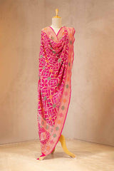 Pink Georgette Bandhani Dupatta with Gharchola Pattern
