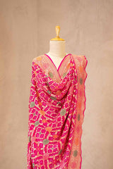 Pink Georgette Bandhani Dupatta with Gharchola Pattern