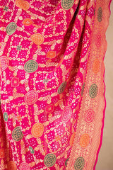 Pink Georgette Bandhani Dupatta with Gharchola Pattern