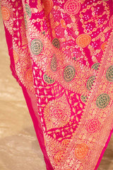 Pink Georgette Bandhani Dupatta with Gharchola Pattern