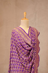 Magenta Georgette Bandhani Dupatta with Gold Zari Criss-Cross