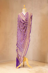 Magenta Georgette Bandhani Dupatta with Gold Zari Criss-Cross