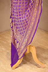 Magenta Georgette Bandhani Dupatta with Gold Zari Criss-Cross