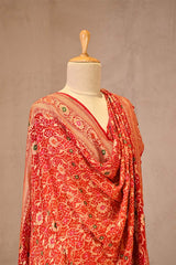 Orange Red Georgette Bandhani Dupatta with Zari Floral Jaal & Meenakari Detailing