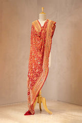 Orange Red Georgette Bandhani Dupatta with Zari Floral Jaal & Meenakari Detailing