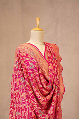 Magenta Pink Georgette Khaddi Silk Bandhani Dupatta