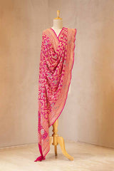 Magenta Pink Georgette Khaddi Silk Bandhani Dupatta