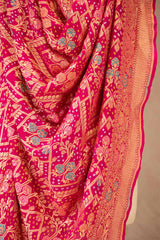 Magenta Pink Georgette Khaddi Silk Bandhani Dupatta