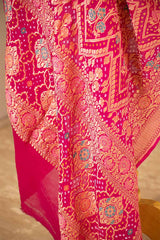 Magenta Pink Georgette Khaddi Silk Bandhani Dupatta