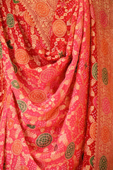 Red and Peach Georgette Bandhani Dupatta with Gharchola Pattern