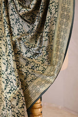 Bottle Green Banarasi Katan Silk Dupatta with Floral Pakshi Jaal