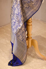 Blue Katan Silk Banarasi Dupatta with Pichwai Jaal Work